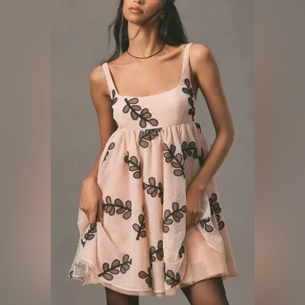 By Anthropologie Square Neck Tulle Babydoll Mini Dress